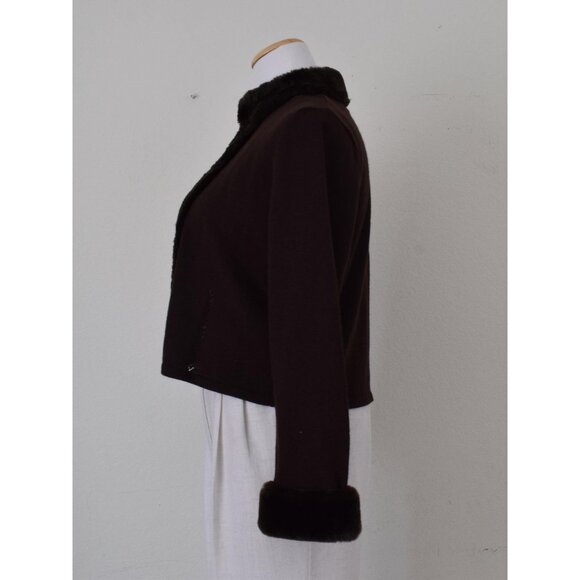 Vintage‎ 90s Chocolate Brown Crop Acrylic/Wool Cardigan size M - Picture 2 of 10